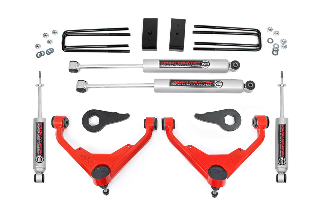 Rough Country 3 Inch Lift Kit - FK/FF Code | Chevy/GMC Sierra/Silverado 2500 HD Suburban/Yukon XL 2500 (01-10) | Red