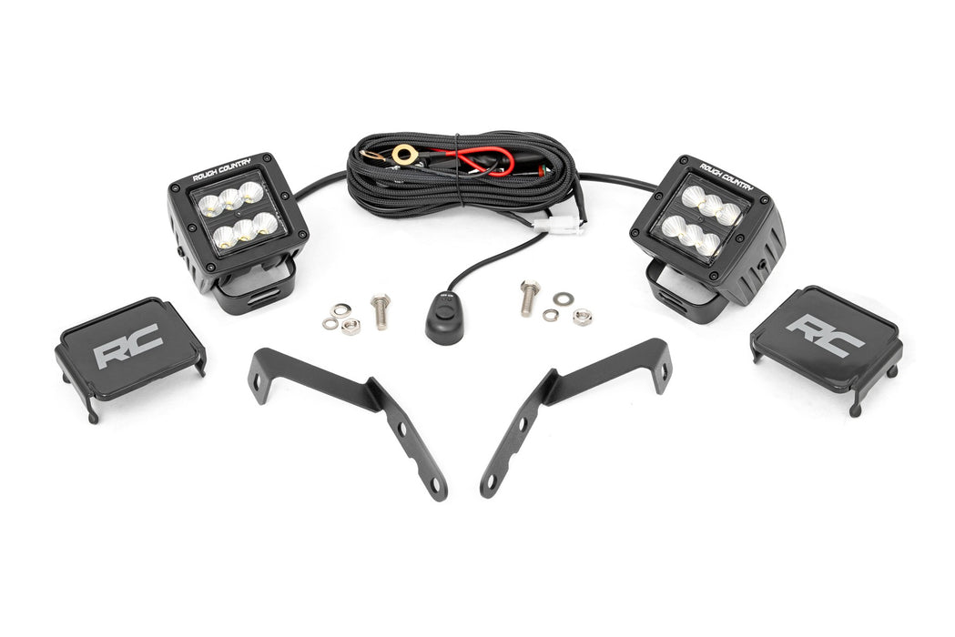 Rough Country LED Light Kit - Ditch Mount - 2" Black Pair - Flood | Chevy 1500 &amp; Chevy/GMC 2500HD/3500HD (07-14)