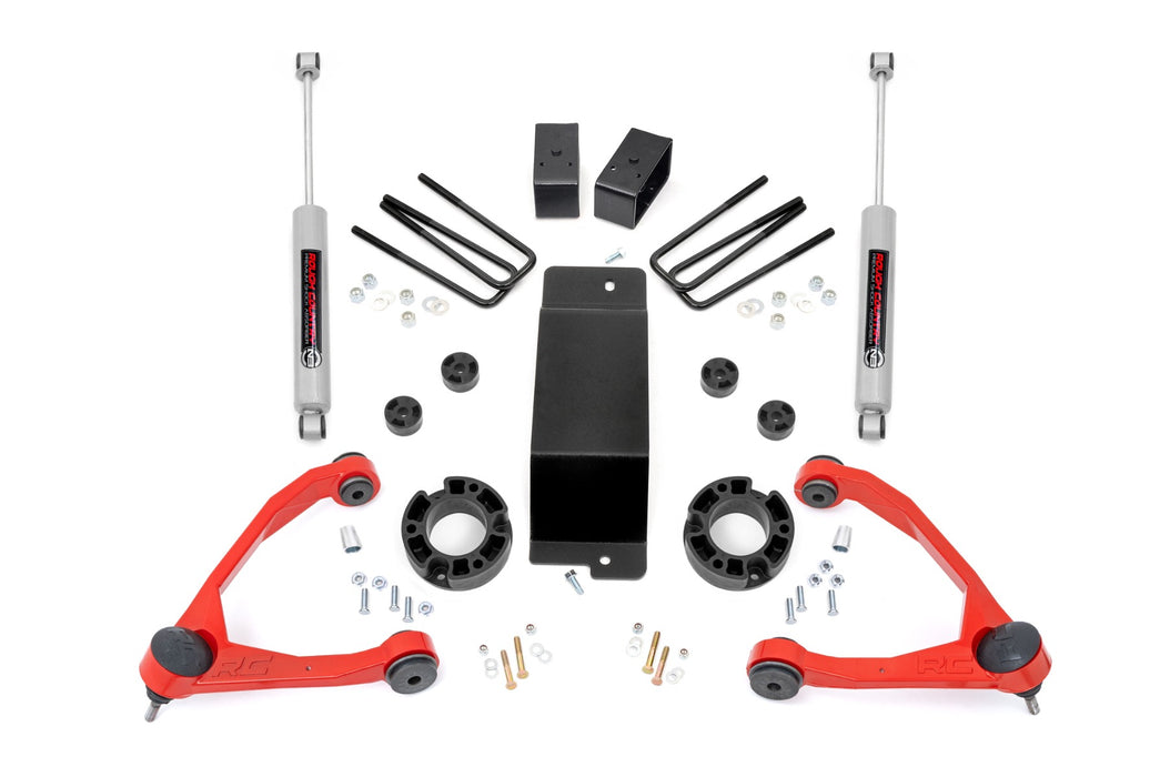 Rough Country 3.5 Inch Lift Kit, Alum/Cast Steel, Red, Chevy/GMC 1500 (2007-2016)