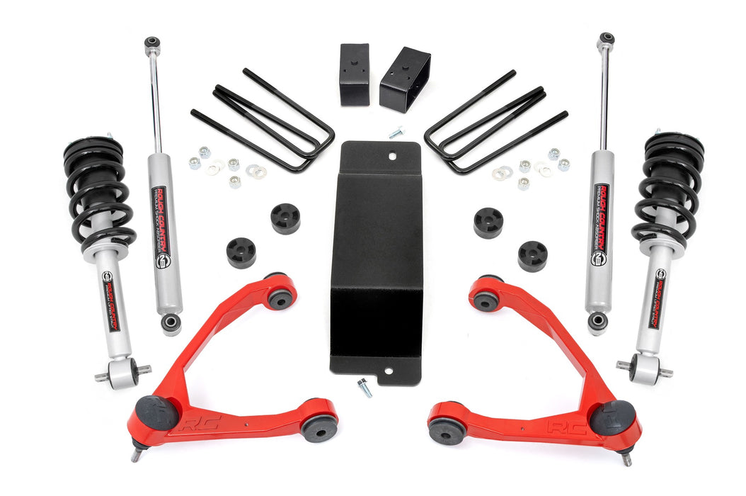 Rough Country 3.5 Inch Lift Kit, Forged UCA, N3 Strut, Red, Chevy/GMC 1500 (2014-2016)