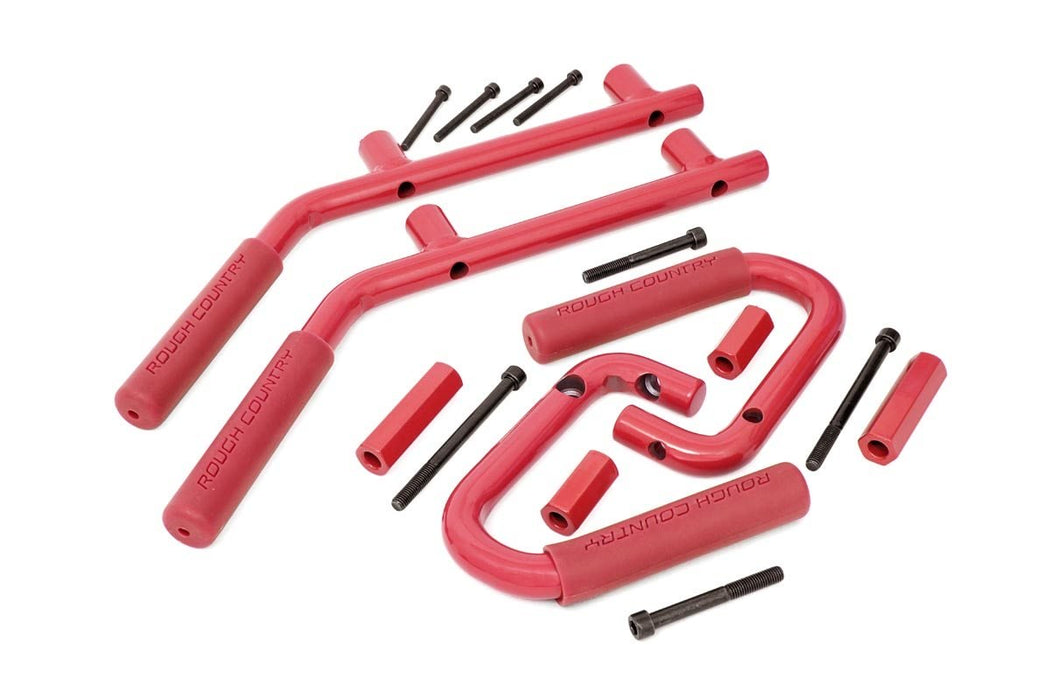 Rough Country Grab Handles - Steel - FR &amp; RR - Red | Jeep Wrangler JK/Wrangler Unlimited (07-18)