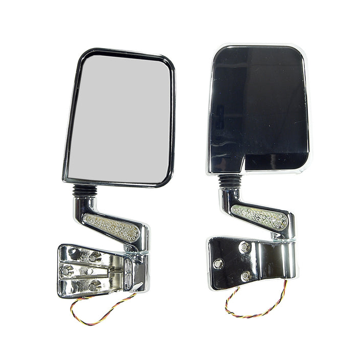 Door Mirror Kit, LED Turn Signals, Chrome; 87-02 Jeep Wrangler