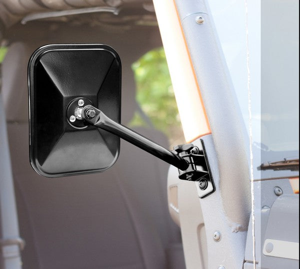 Quick Release Mirror, Rectangular, Black; 97-18 Jeep Wrangler