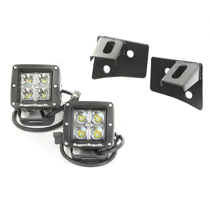 Rugged Ridge Light Kit | Windshield Mounted, Square, Black | Jeep Wrangler JK (2007-2018) | P/N 11027.1