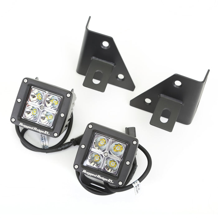 Rugged Ridge Light Kit | Windshield Mounted, Square, Black | Jeep CJ/YJ (1976-1995) | P/N 11027.12