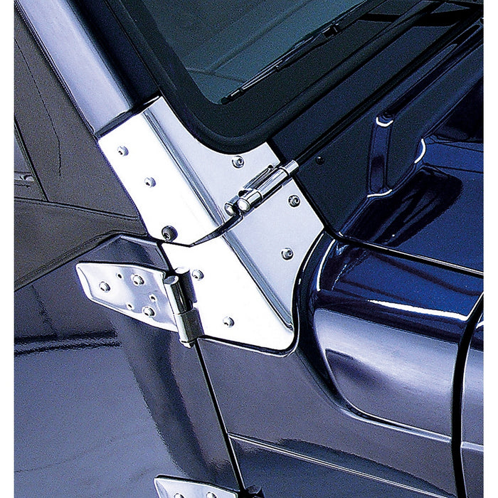 Rugged Ridge 11112.02 Windshield Hinge Kit, Stainless Steel; 97-06 Jeep Wrangler TJ