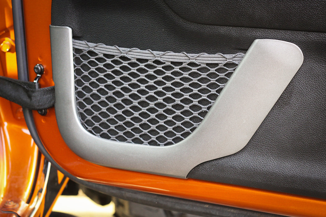 Rugged Ridge Door net Trim | Front Row, Brushed Silver | JK (2011-2018) | P/N 11152.21