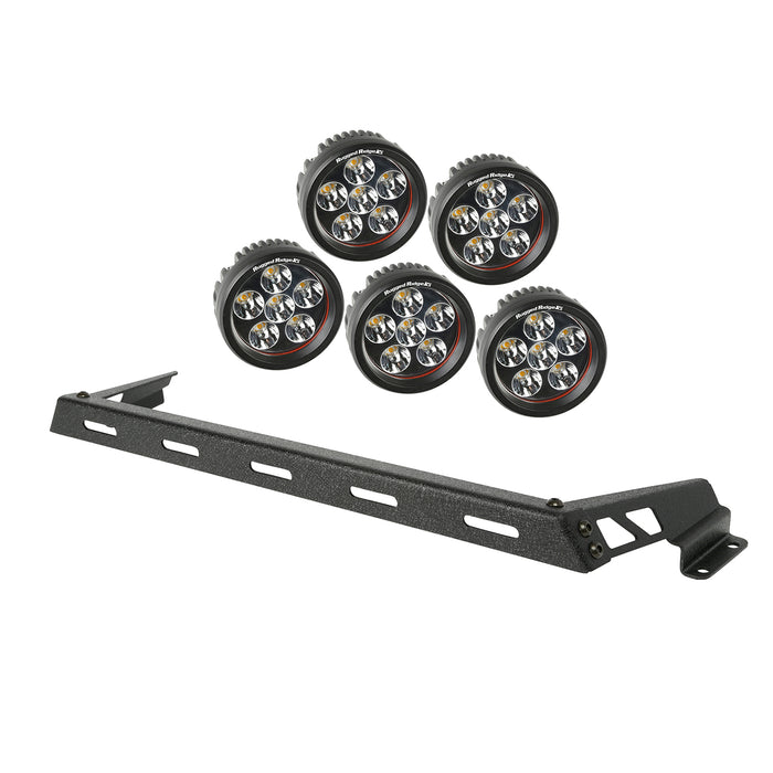 Light Bar Kit, Hood Mounted, Textured Black, 5 Round; 07-18 Wrangler