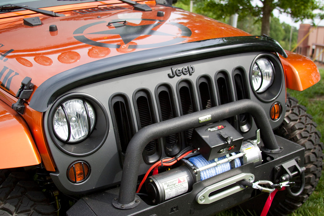 Hood Bug Deflector, Wraparound, Smoke; 07-18 Jeep Wrangler JK