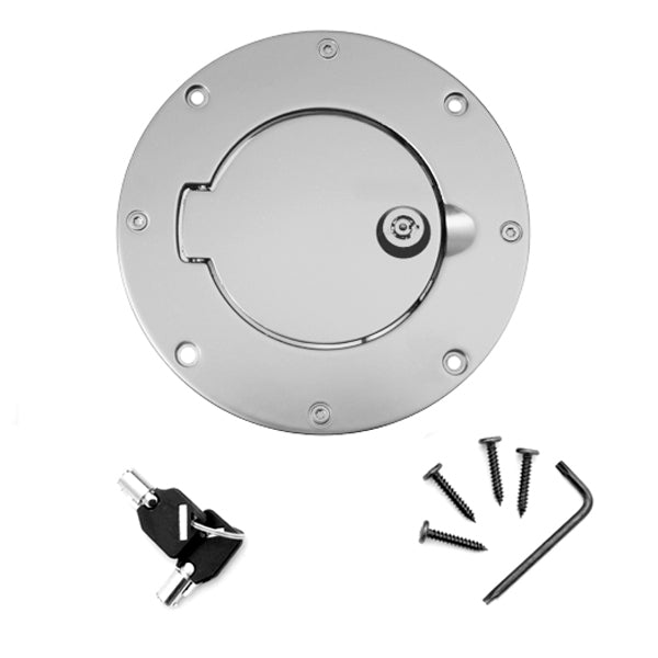 Fuel Hatch Cover, Locking, Brushed Aluminum; 97-06 Jeep Wrangler TJ