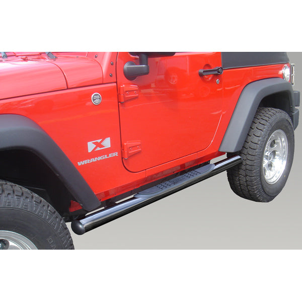 Rugged Ridge 11590.05 Tube Side Step Kit, Round, 3 Inch, Black; 07-18 Jeep Wrangler JK