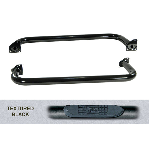 Rugged Ridge 11591.04 Tube Side Step Kit, Round, 3 Inch, Black; 97-06 Jeep Wrangler TJ