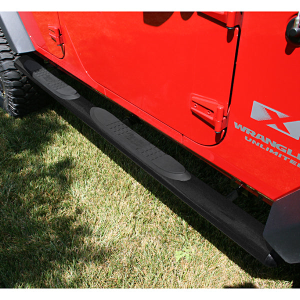 Rugged Ridge 11591.08 Tube Side Step Kit, Oval, 4.25 Inch, Black; 07-18 Wrangler JKU, 4 Door