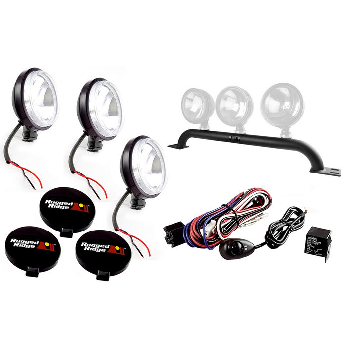 Light Bar Kit, Bumper Mounted, 5 Inch Round; 97-06 Jeep Wrangler TJ