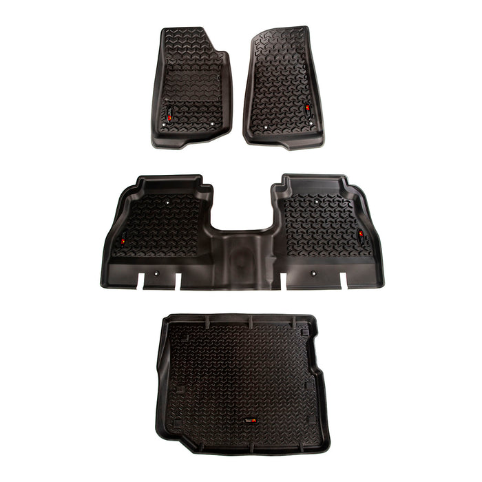 Floor Liner, Front/Rear/Cargo; Black, 2018-2020 Jeep Wrangler JL 4 Dr