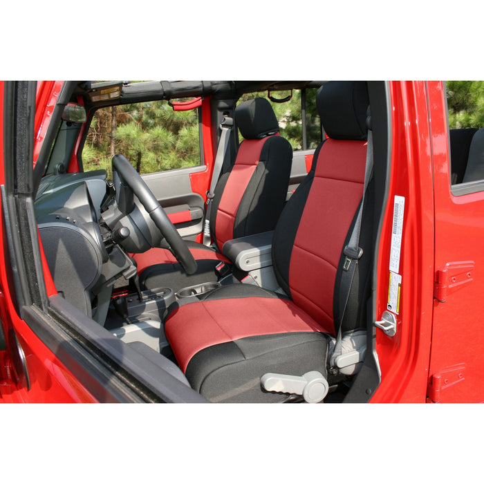 Rugged Ridge Seat Cover Kit | Front, Neoprene, Black/Red | Jeep Wrangler JK (2007-2010) | P/N 13214.53