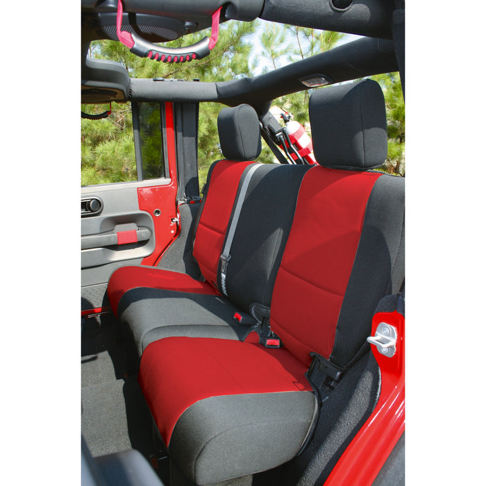 Rugged Ridge Seat Cover | Rear, Neoprene Black/Red | Jeep Wrangler JKU (2007-2018) | P/N 13264.53