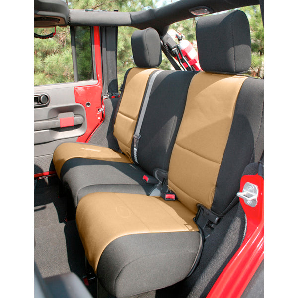 Rugged Ridge Seat Cover | Rear, Neoprene, Black/Tan | Jeep Wrangler JK (2007-2018) | P/N 13265.04