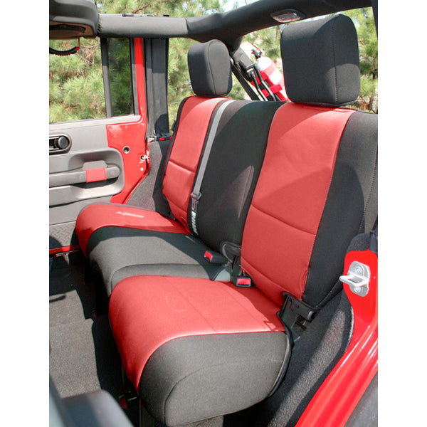 Rugged Ridge Seat Cover | Rear, Neoprene Black/Red | Jeep Wrangler JK (2007-2018) | P/N 13265.53