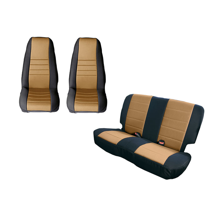 Rugged Ridge Seat Cover Kit | Black/Tan | Jeep CJ/Wrangler YJ (1980-1990) | P/N 13290.04