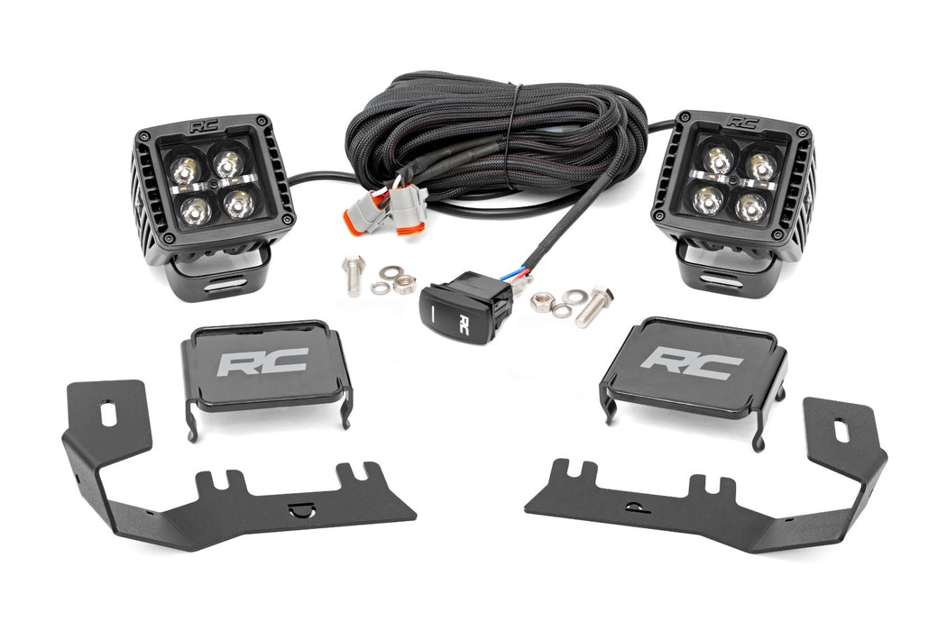 Rough Country LED Ditch Light Kit - 2in Black Pair - Amber DRL | Chevy/GMC 1500 (14-18 &amp; Classic)