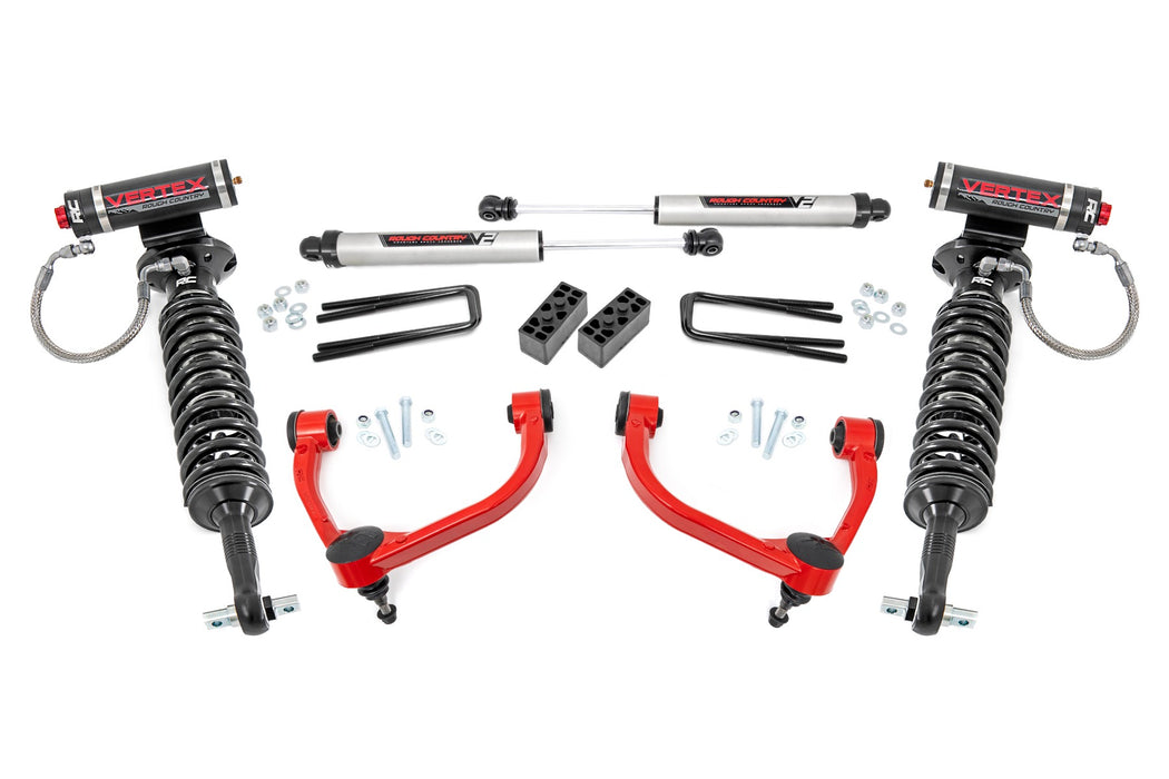 Rough Country 3 Inch Lift Kit, UCAs, Vertex/V2, Red, Ford F-150 4WD (2014-2020)