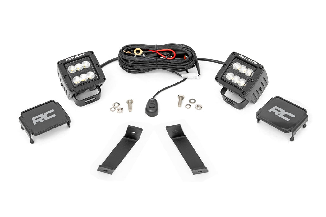 Rough Country LED Light Kit, Ditch Mount, 2" Black Pair, Flood, Jeep Cherokee KL (2014-2021)