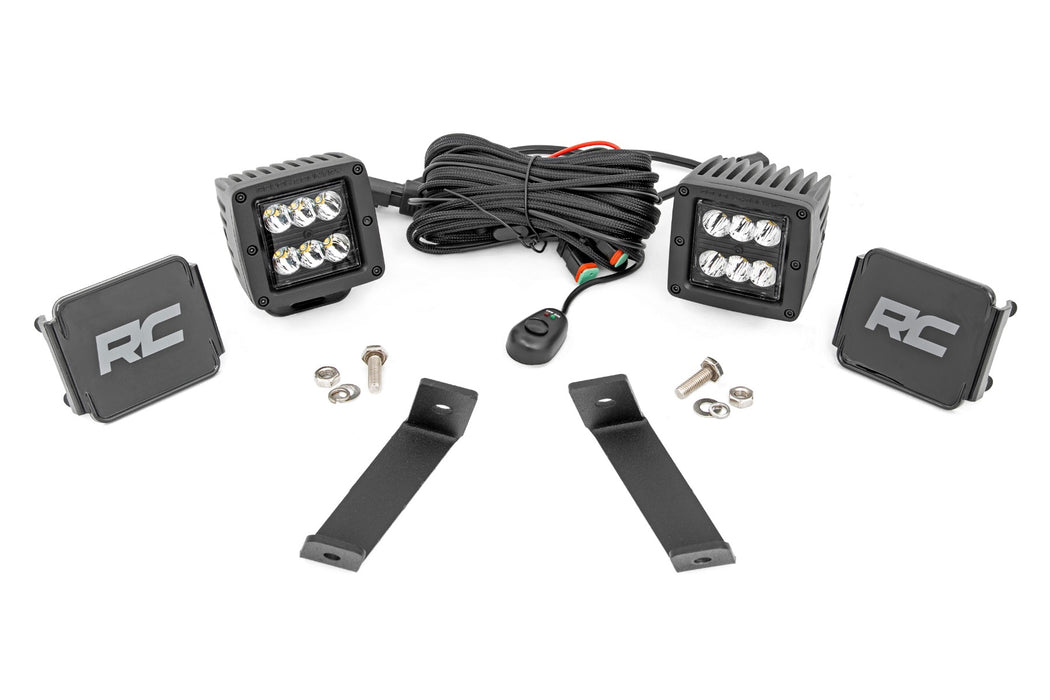 Rough Country LED Light Kit - Ditch Mount - 2" Black Pair - Spot | Jeep Cherokee KL (14-21)