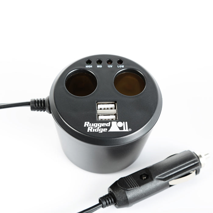 Rugged Ridge Power Cup | 2 x USB + 2 x Accessory Ports, Universal | P/N 15101.03