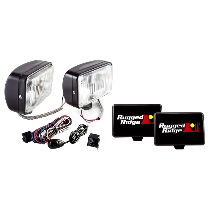 Rugged Ridge Light Kit | Halogen, 5 Inch x 7 Inch, Black, Steel Housing, 2 Piece | P/N 15207.55