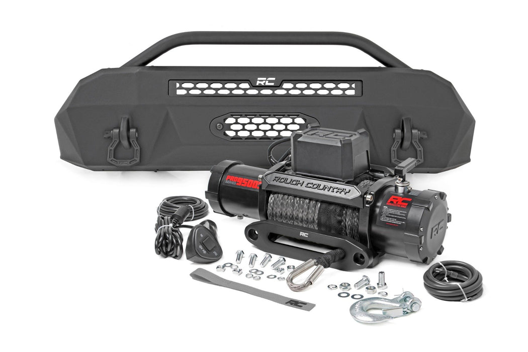Rough Country Front Bumper - Hybrid - 9500-Lb Pro Series Winch - Synthetic Rope | Toyota Tacoma (16-23)