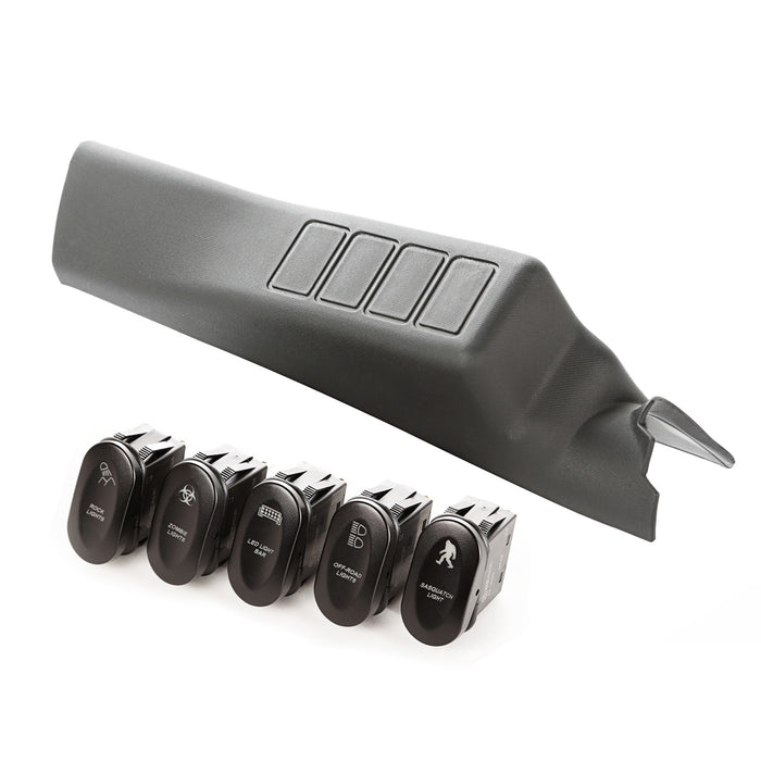 Rugged Ridge 17235.71 Switch Pod Kit, A-Pillar, 4 Etched Switches, LHD; 11-18 Wrangler JK