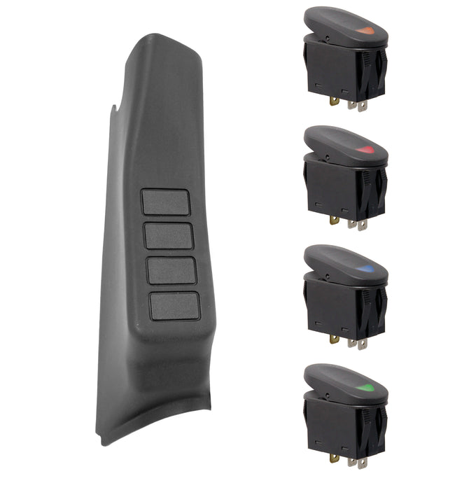 Rugged Ridge Switch Pod Kit | A-Pillar, 4 Switches, Black, RHD | Jeep Wrangler JK (2007-2010) | P/N 17235.87