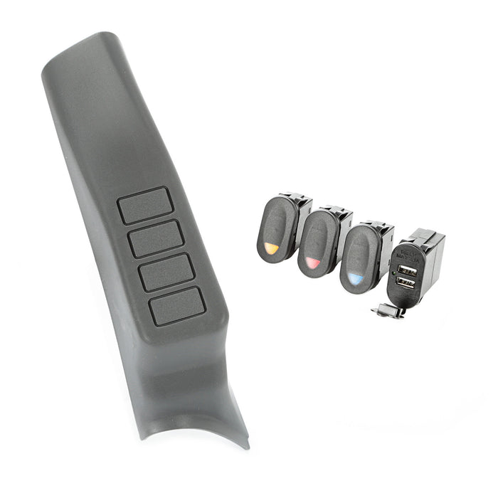Rugged Ridge Switch Pod Kit | A-Pillar, 3 Switch, Dual USB Connector | Jeep Wrangler (2007-2010) | P/N 17235.88