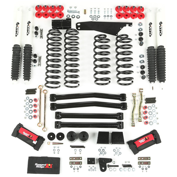 Rugged Ridge 18415.6 This 4 inch lift kit from Rugged Ridge fits 07-18 Jeep Wrangler JK.