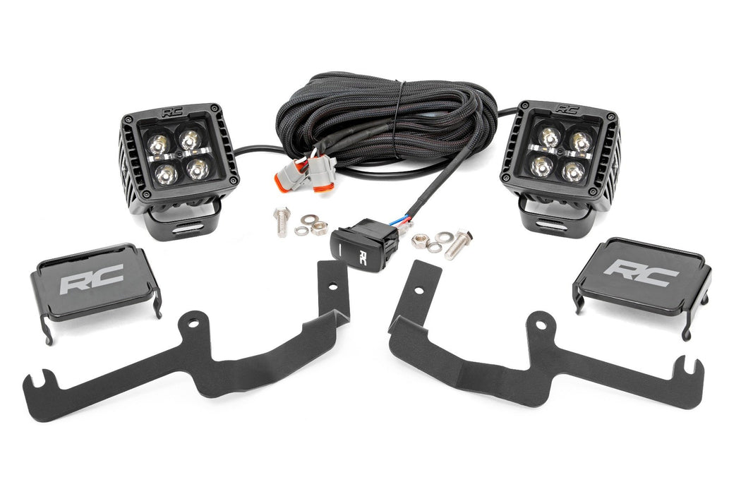LED Light Kit - Ditch Mount - 2 inch Black Pair - Amber DRL - Chevy Silverado 1500 (19-24)