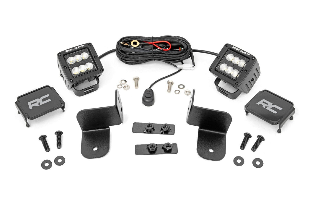 Rough Country LED Light Kit - Rear Mount - 2" Black Pair - Flood | Polaris Ranger XP 1000
