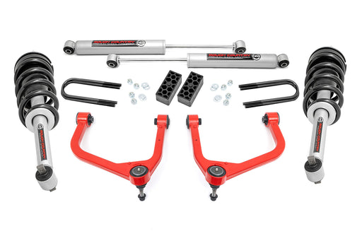 Rough Country 3.5 Inch Lift Kit, N3 Struts, Rear Mono Leaf, Red, Chevy Silverado 1500 (2022-2024)