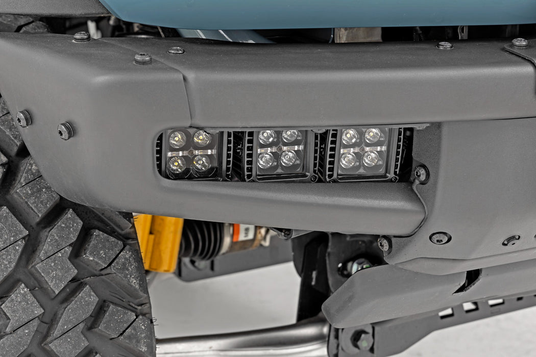 Rough Country LED Light Kit - Fog Mount - Triple 2" Black Pair - Amber DRL | Ford Bronco (21-25)