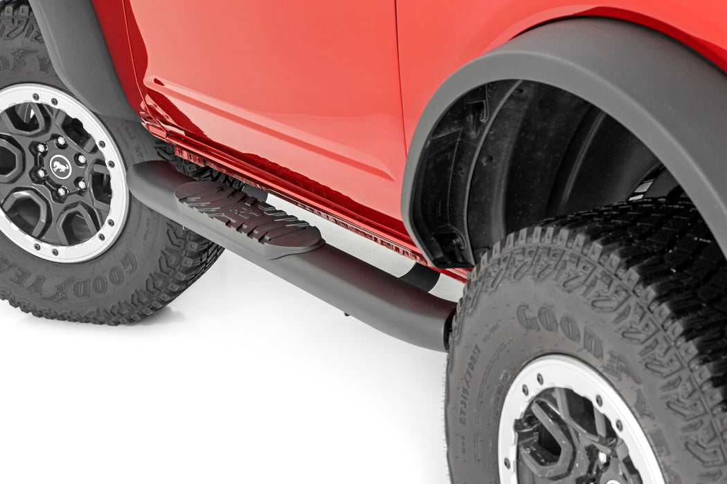 Rough Country Oval Nerf Steps - 2-Door - Black | Ford Bronco (2 Door) 4WD (2021-2025)