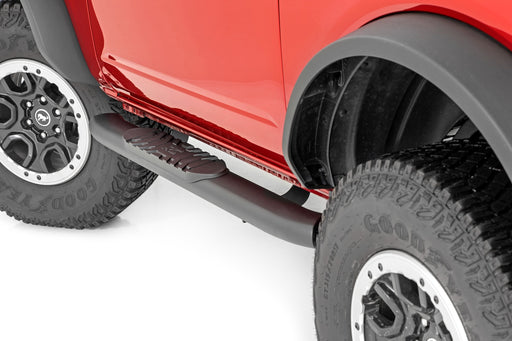 Rough Country Oval Nerf Steps, 2-Door, Black, Ford Bronco (2 Door) 4WD (2021-2025)