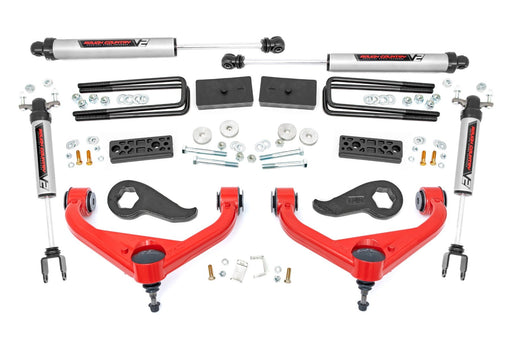 Rough Country 3 Inch Lift Kit, UCAs, V2, w/ Overloads, Red, Chevy/GMC 2500HD/3500HD (2020-2025)