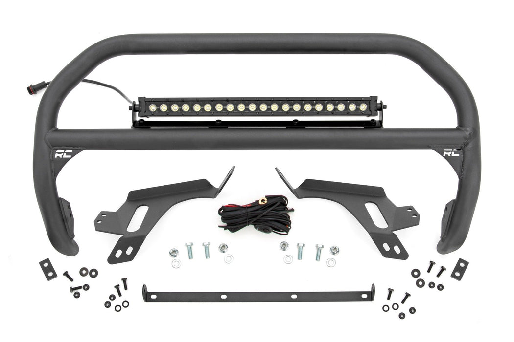 Rough Country Nudge Bar - w/ Tow Hooks - 20 Inch BLK DRL Single Row LED | Ford Bronco Sport (21-24)