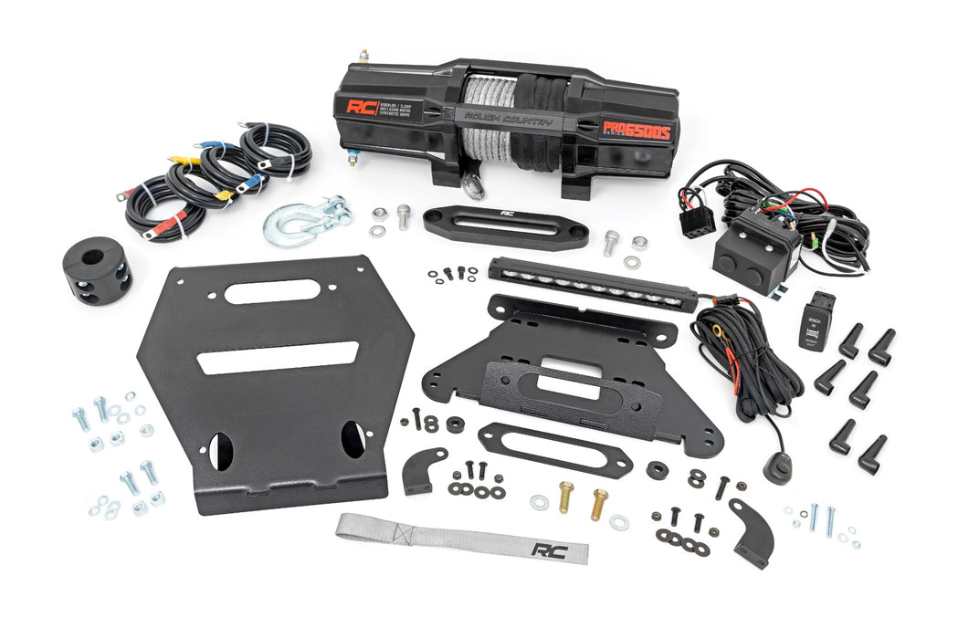 Rough Country LED Light - Winch Mount - RS6500S - 10" Black Slimline | Polaris RZR Pro R