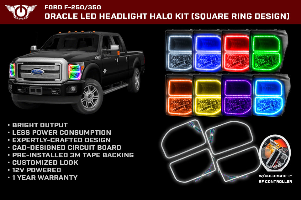 ORACLE 2011-2016 Ford F-250/350 SD Headlight Square Halo - ColorSHIFT - with No Controller