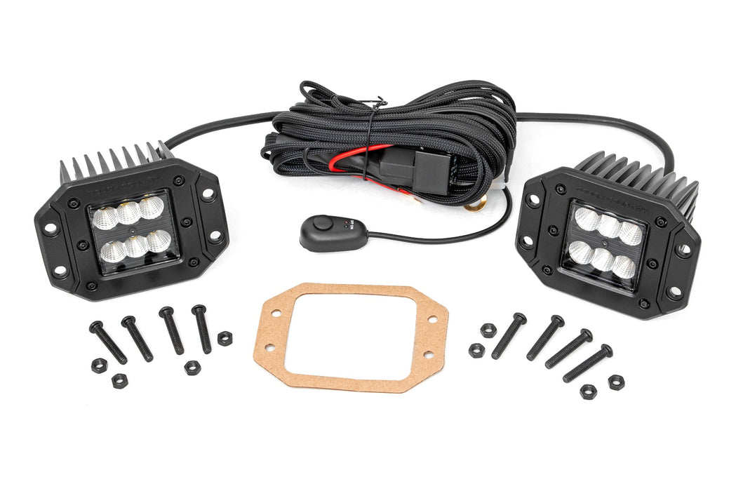 Rough Country 2 Inch Black Series LED Light Pods - Pair - Flood - Flush Mount
