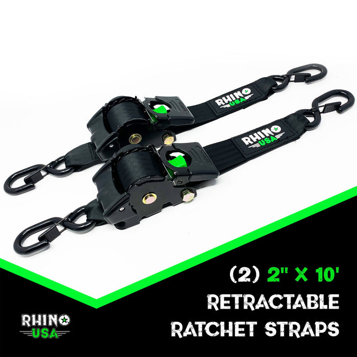 RHINO USA RETRACTABLE RATCHET STRAPS (2PK 2INX10FT) (RED)