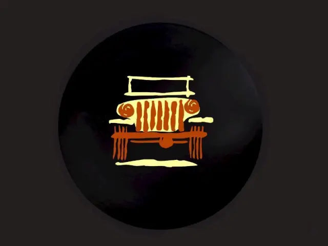 Spare Tire Cover, Cartoon Wrangler Image on Black Denim