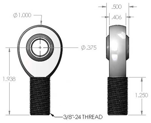 3/8"-24 x 3/8" Heim Joint Dimensions