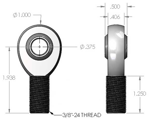 3/8"-24 x 3/8" Heim Joint Dimensions